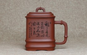 宜兴紫砂杯原矿底槽青紫砂盖杯四方傲竹手工紫砂杯紫砂杯价格