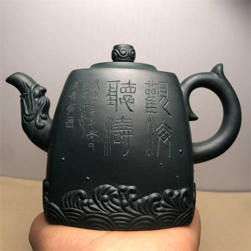 原矿天青泥观海听涛紫砂壶400cc(全手)