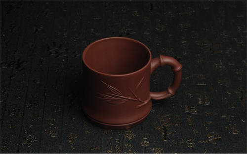 宜兴紫砂杯460cc原矿清水泥竹节竹叶盖杯宜兴紫砂杯价格  4