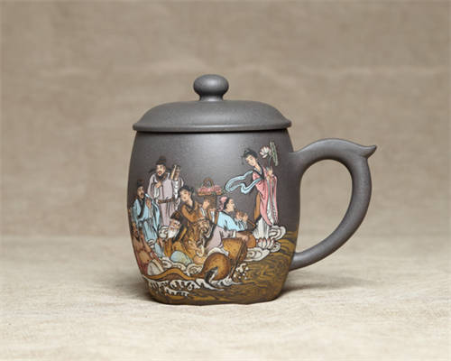 宜兴紫砂杯青灰泥紫砂盖杯吕永杰八仙过海手工紫砂杯紫砂杯价格